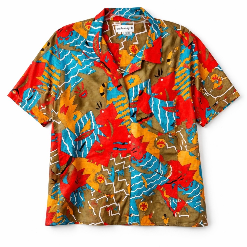 Vintage Breckenridge II Abstract Art Print Rayon Linen Oversized Shirt 20W